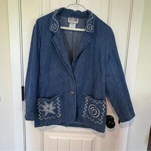 Y2K City Girl Blue Embroidered Jacket- Size 6